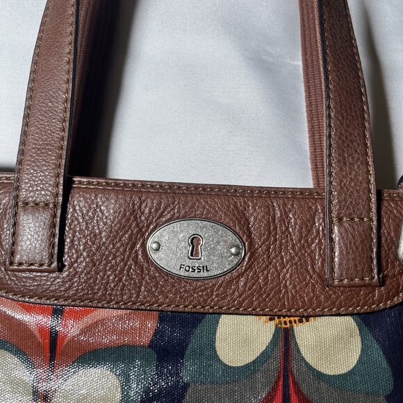 Fossil Key Per Coated Canvas Floral Satchel Hand Shoulder Bag Purse 11" x 13" - Picture 3 of 7